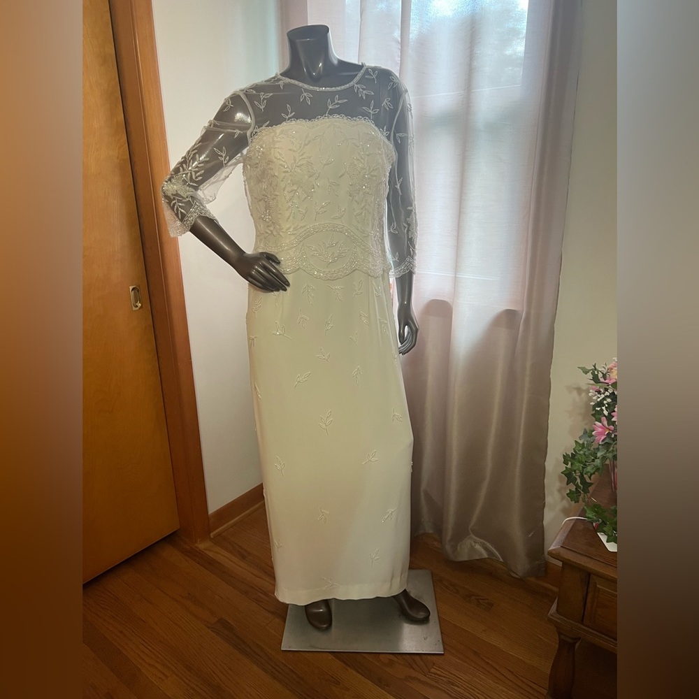 Labelle size 14 ivory beaded 3/4 sleeve dress